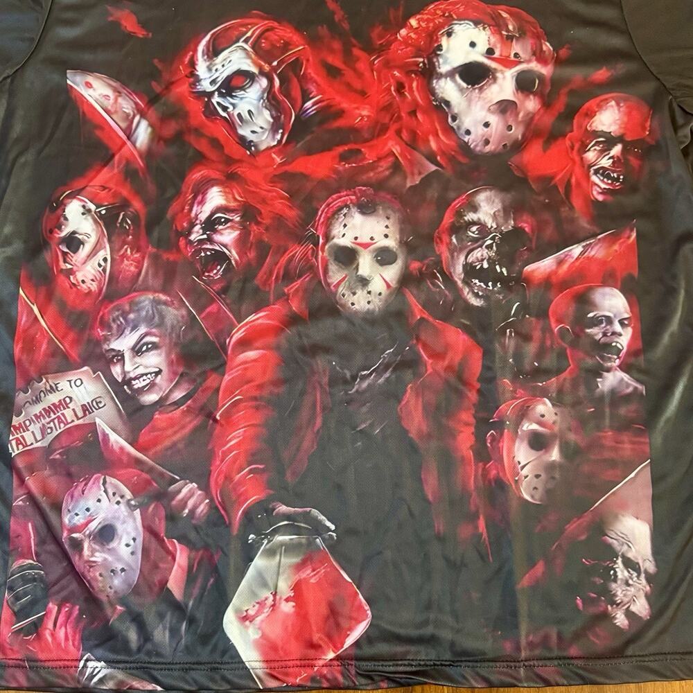 Men’s 4XL Horror Slasher Graphic Shirt Black Red All Over Print Short Sleeve